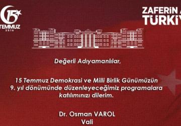 Valilikten 15 Temmuz Demokrasi ve Milli Birlik Günü’ne davet: 'Zaferin adı Türkiye'