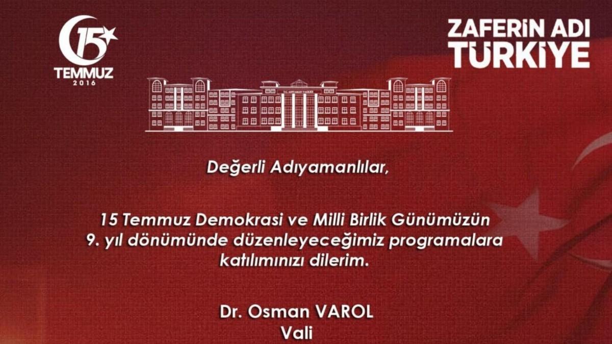 Valilikten 15 Temmuz Demokrasi ve Milli Birlik Günü’ne davet: 'Zaferin adı Türkiye' Valilikten 15 Temmuz Demokrasi ve Milli Birlik Günü’ne davet: 'Zaferin adı Türkiye'