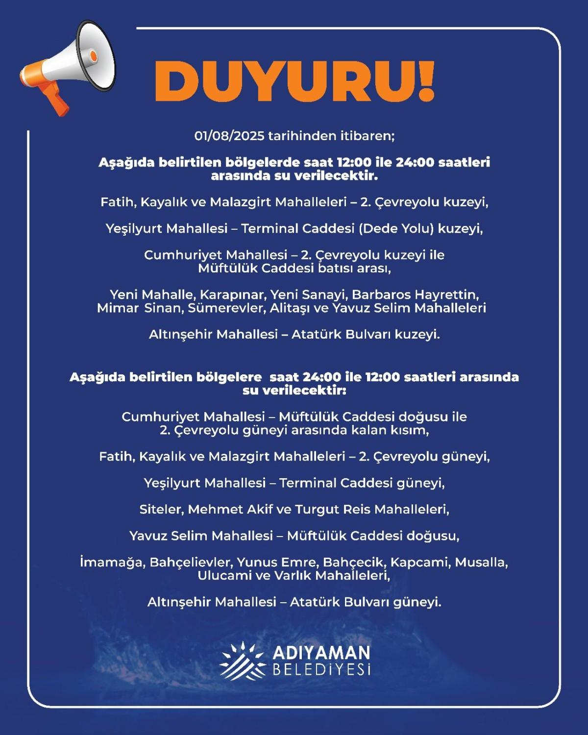 Adıyaman Belediyesi’nden mahallelere dönüşümlü su dağıtımı Adıyaman Belediyesi’nden mahallelere dönüşümlü su dağıtımı