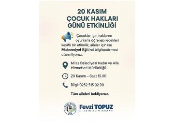 Milas Belediyesi'nden Çocuk Hakları Gününde Anlamlı Etkinlik