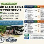 Mesire Alanlarına Ücretsiz Ulaşım Başlıyor