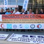 ADIYAMAN (PERRE) - Şeriban ÖZÇAKMAK - Adıyaman'da 7 sağlık emekçisi sendikası, banka promosyonları konusunda yaşanan adaletsizliği protesto ederek, Sağlık Bakanlığı ve Ziraat Bankası arasında kapalı kapılar ardında yapıl...